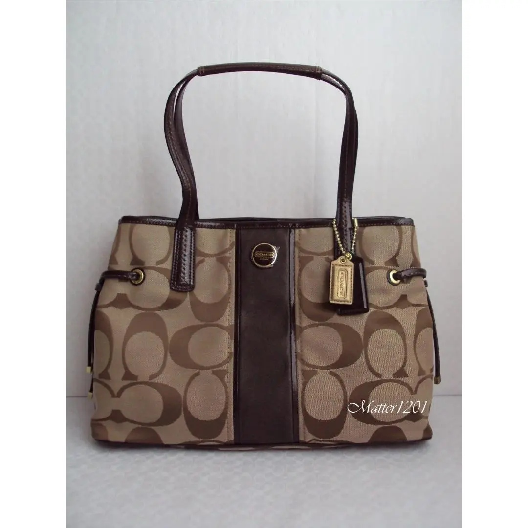Coach F21949 Signature Stripe Carryall Khaki Mahogany