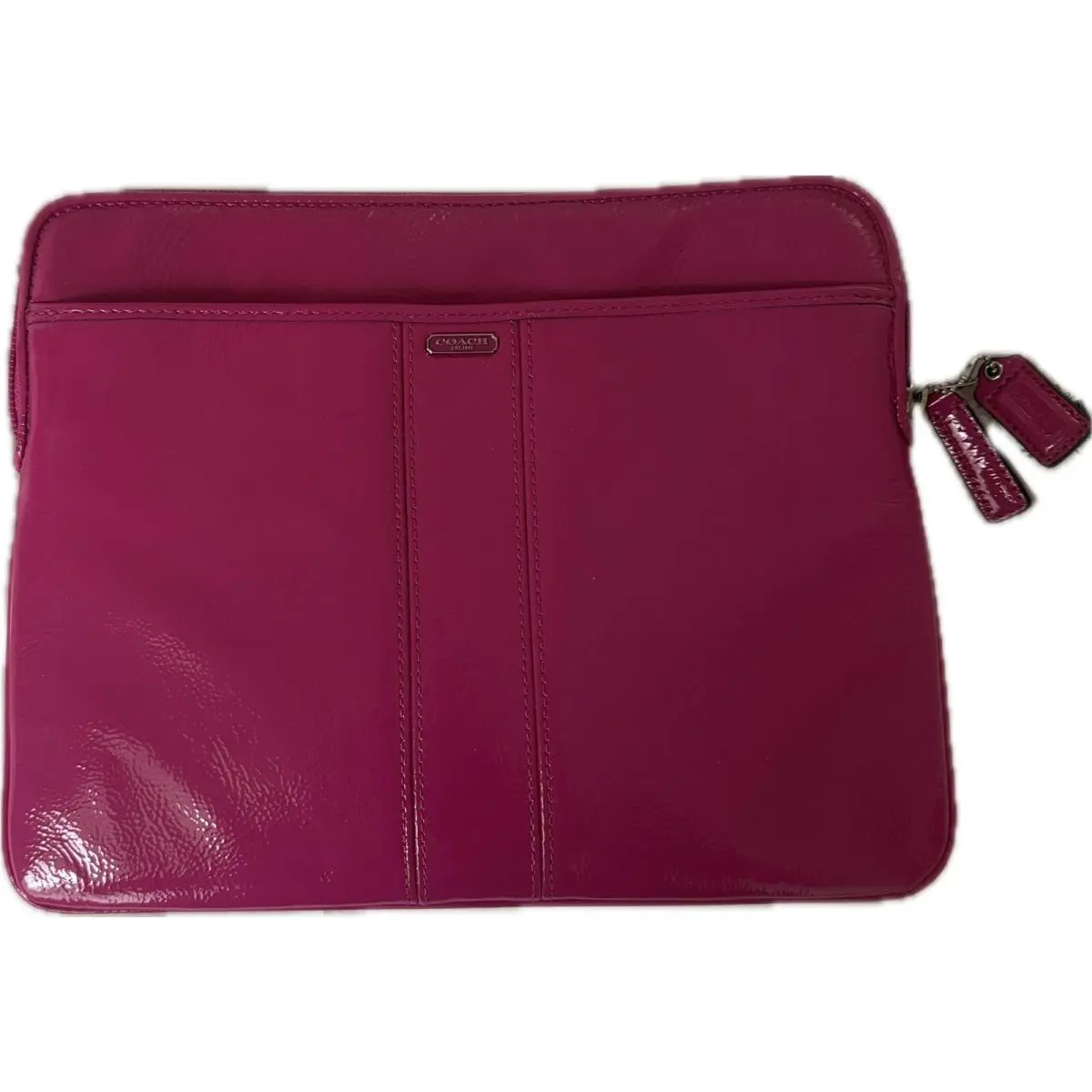 62820 B Patent Leather East/west Universal Sleeve Silver Magenta by Coach