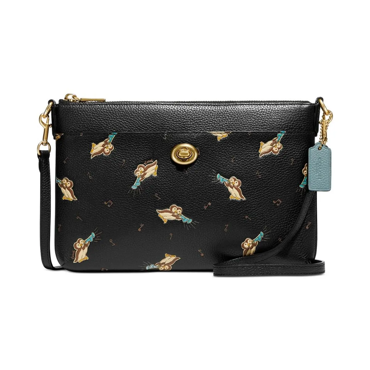 Coach Polly Leather Crossbody Black Owls Print