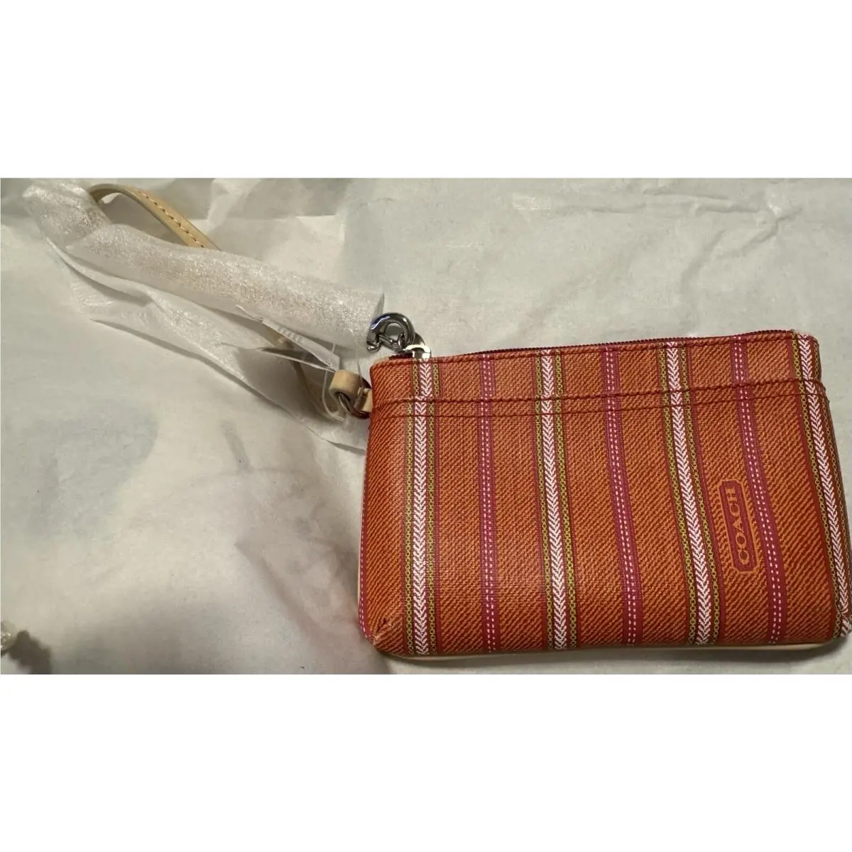 Coach 49257 WK Ticking Small Wristlet Pink/ Lime Below Retail
