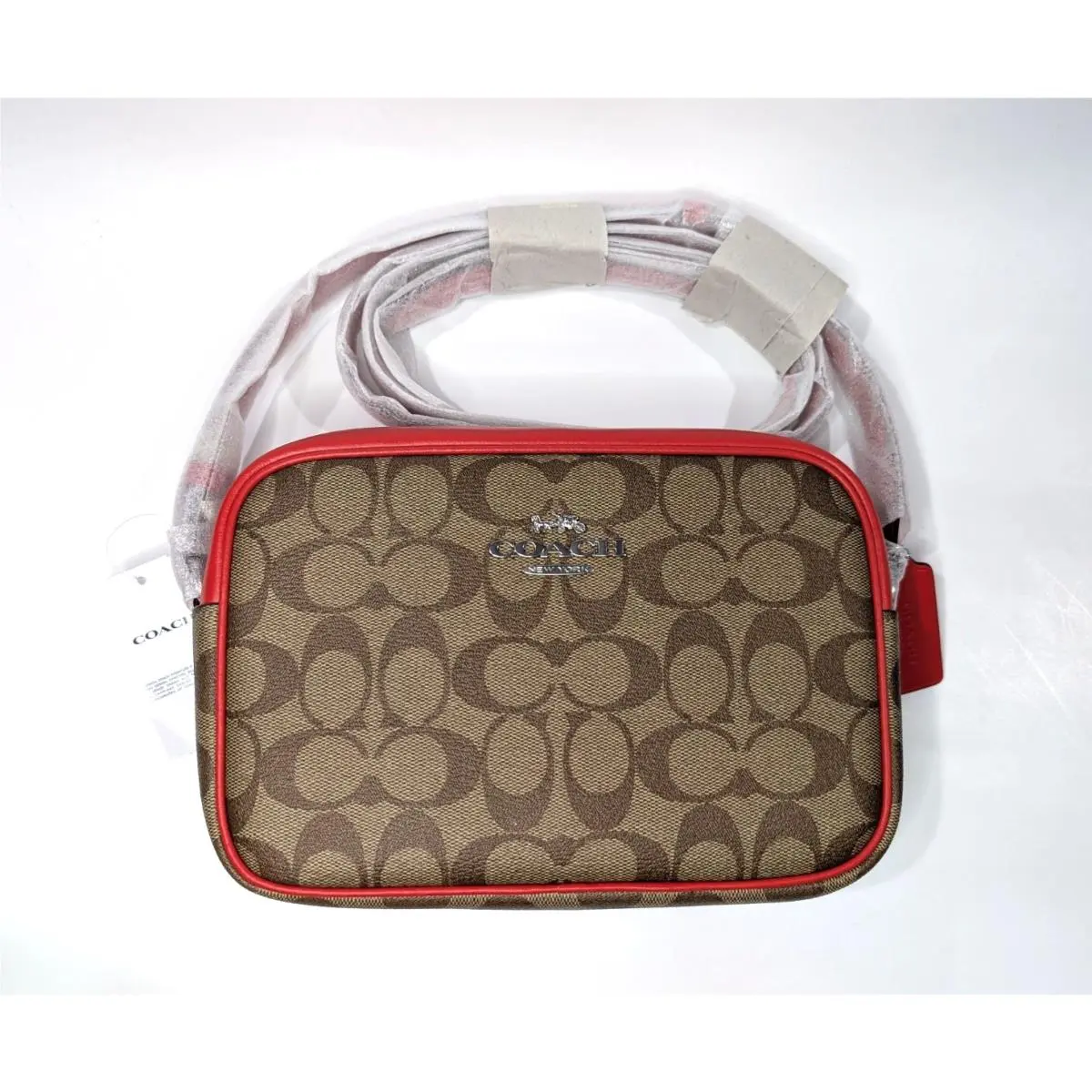 Khaki/red Jamie Signature Coated Canvas Leather Camera Bag CR135 by Coach
