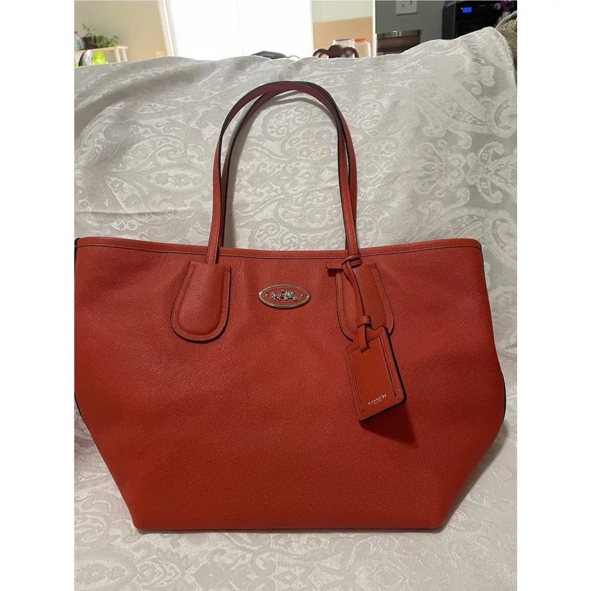 Coach Crossgrain Leather Taxi Top Zip Tote Handbag 33915 Coral