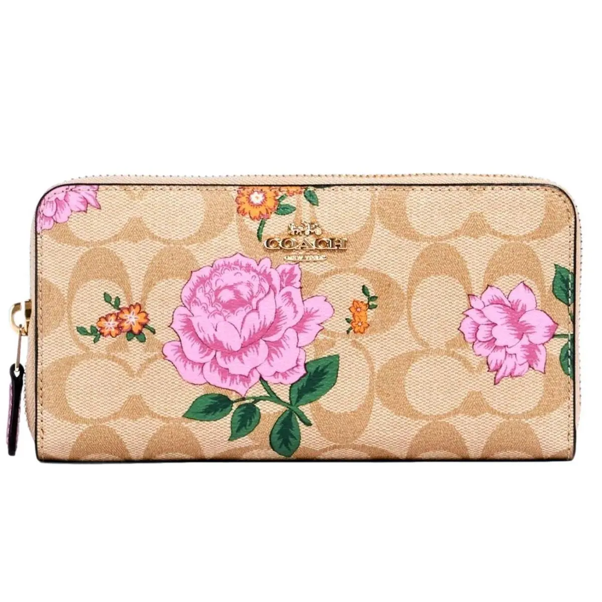 Coach Signature Pink Rose Floral Zip Around Wallet Bag Manufacture Packaging