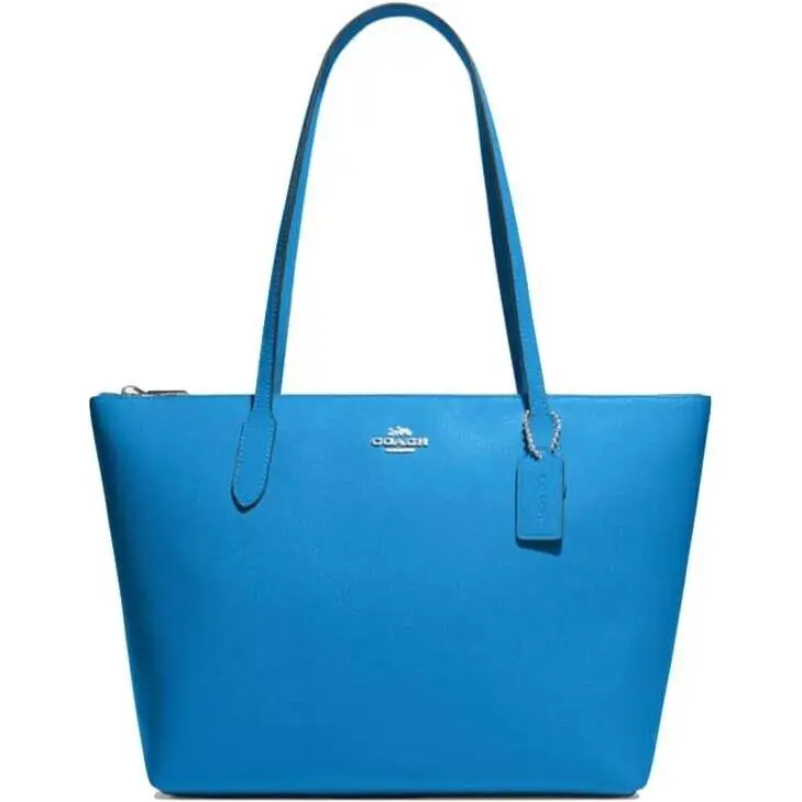 Women`s Outline Zip Tote Racer Blue Crossgrain Leather by Coach
