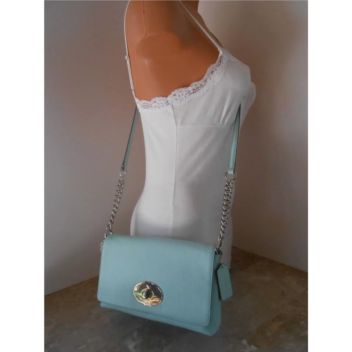 Coach 53083 Pebbled Leather Crosstown Crossbody Seaglass