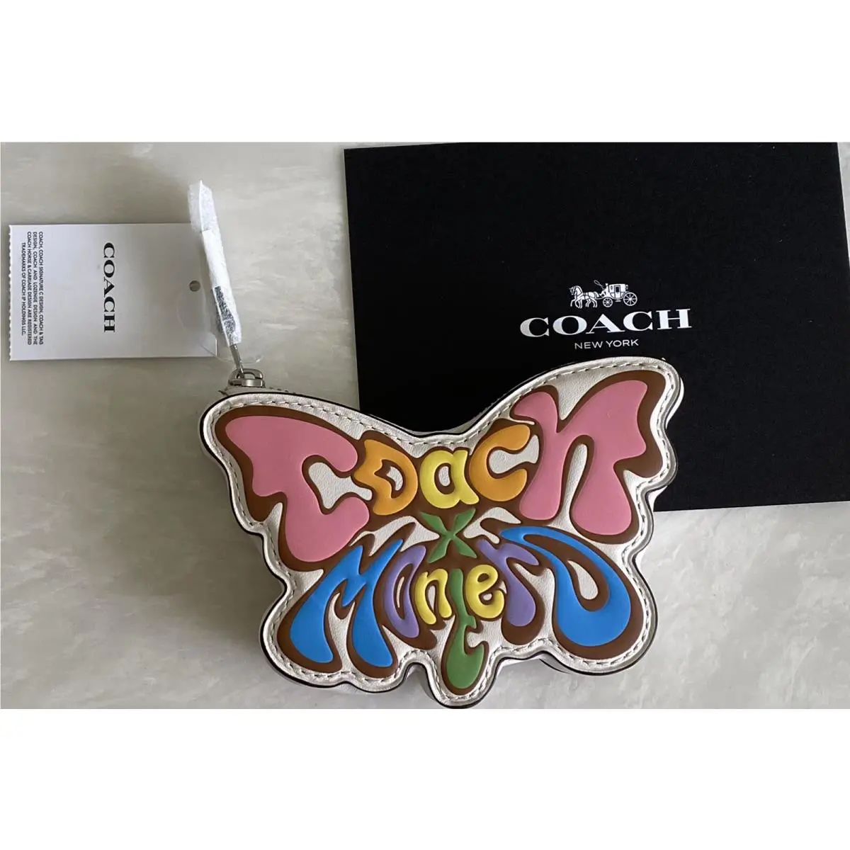 Coach Lil Nas Multi Color Leather Butterfly Coin Case CK532
