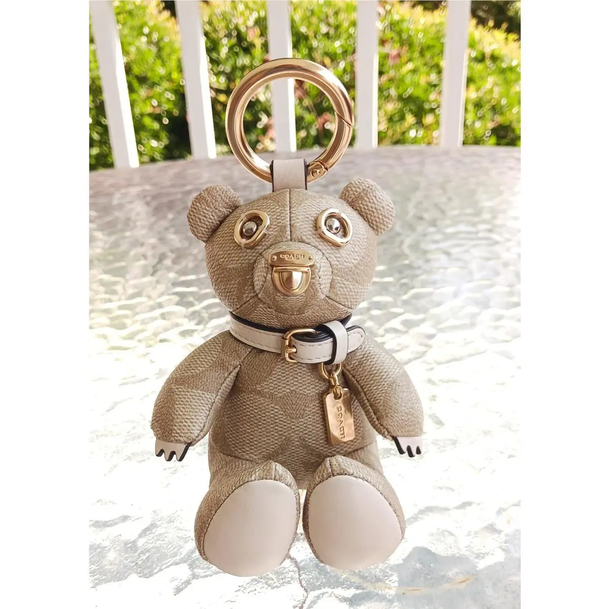 Coach CI102 Beige Signature C Coated Canvas Bear Bag Charm/key Cha