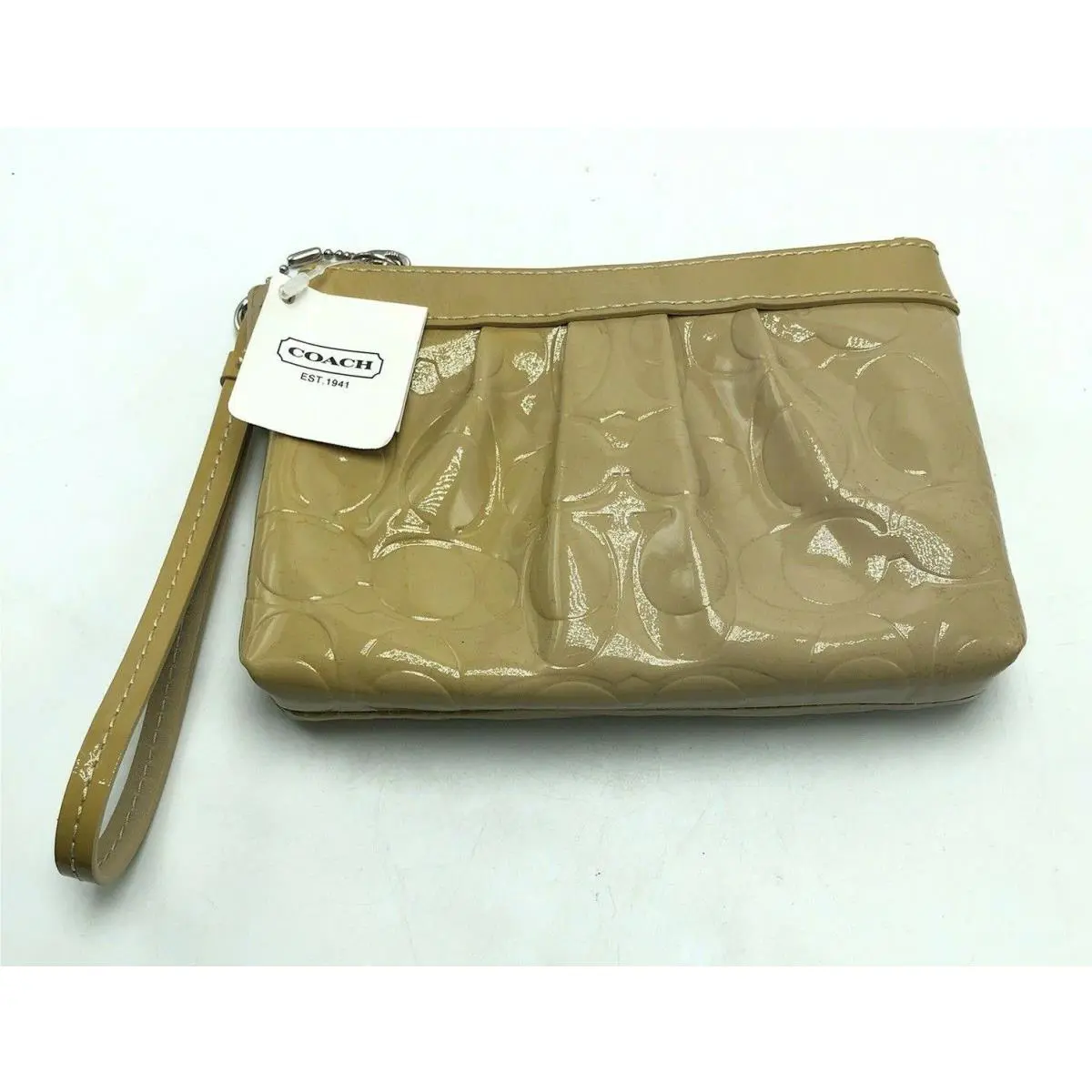 Coach Womens Brown Putty Leather Wristlet Zippered