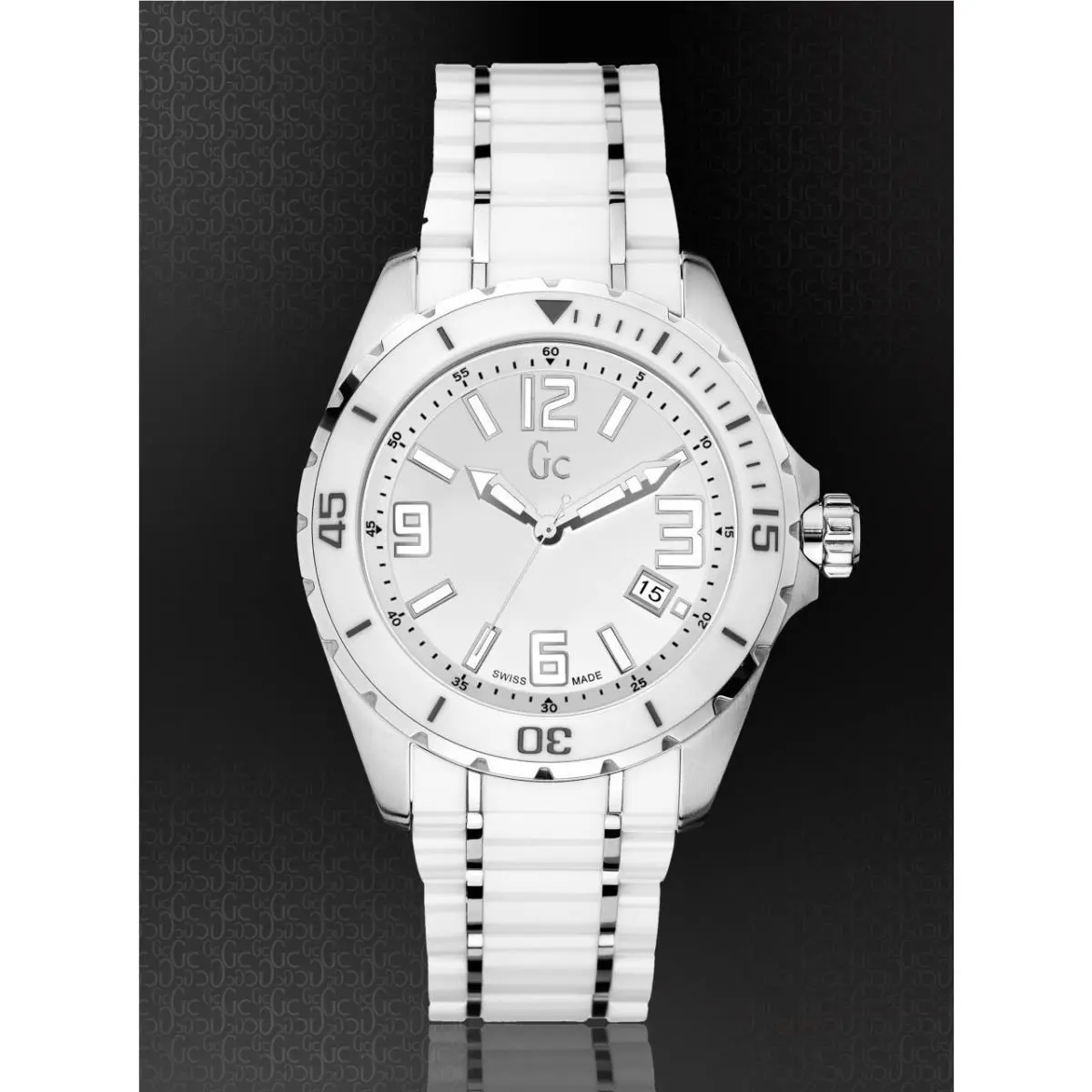 GC Guess Collection XL Silver+white 2 Tone Ceramic Swiss Watch X85009G1S