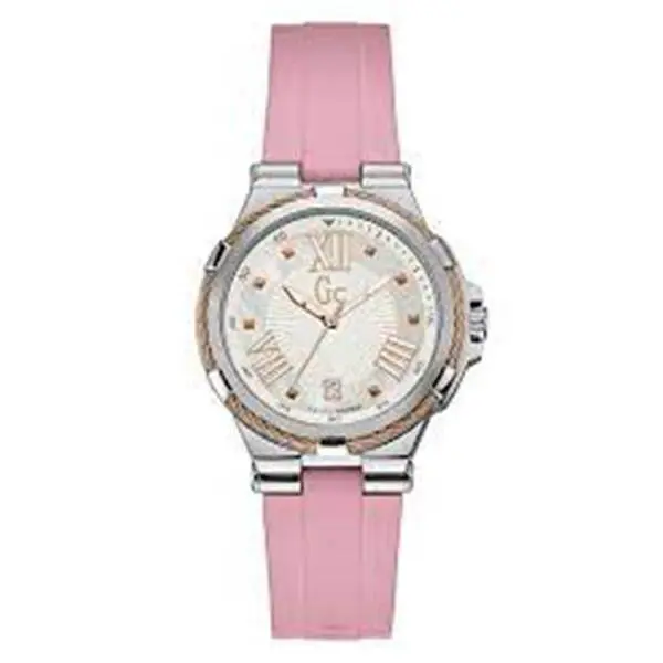 Guess Collection Pink Silicone Strap Analog Sport Swiss Women`s Watch Y34004L1 - Pink, Dial: White, Band: Pink