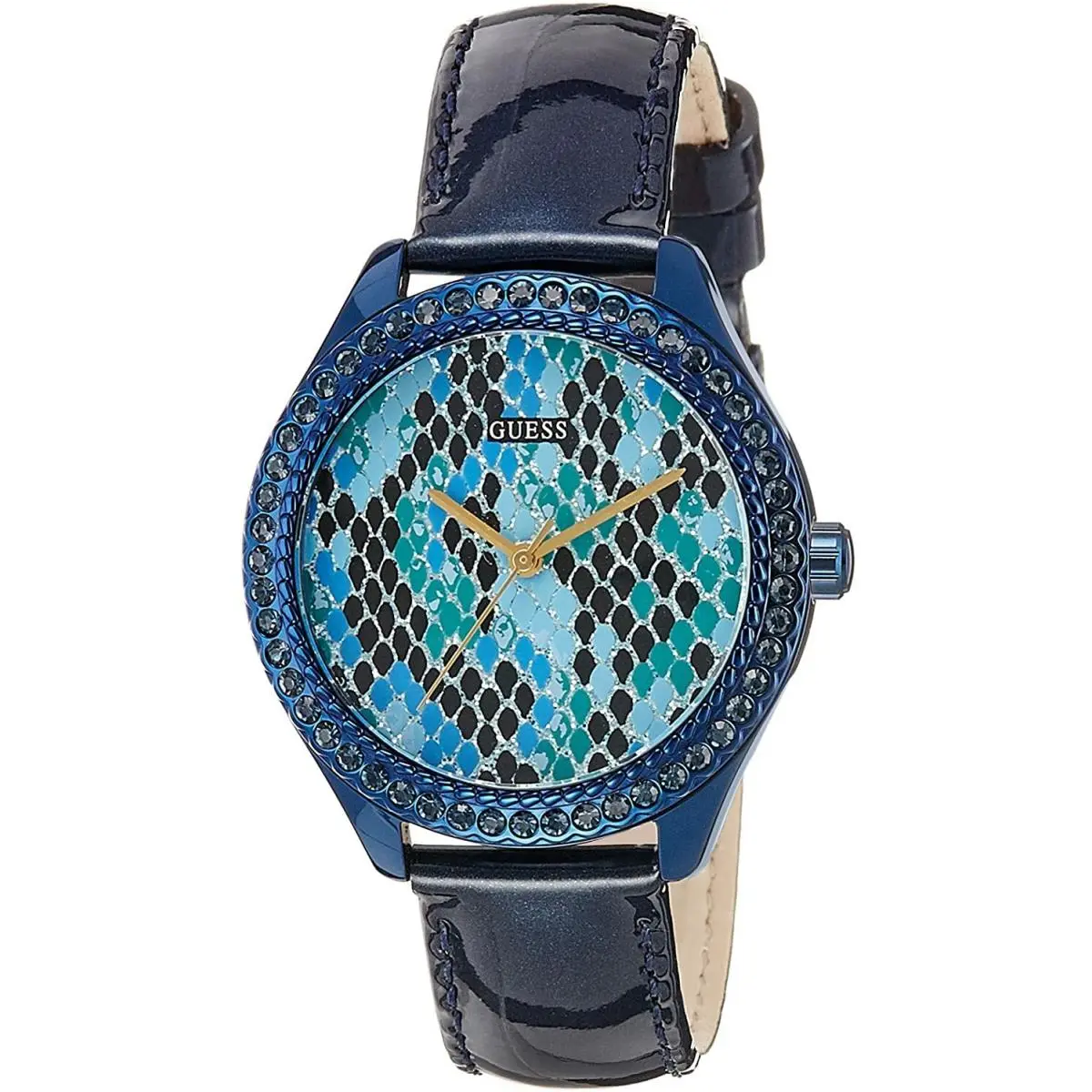 Women`s Mystical Watch Reptile Print Navy Blue Shiny Strap W0626L3 by Guess