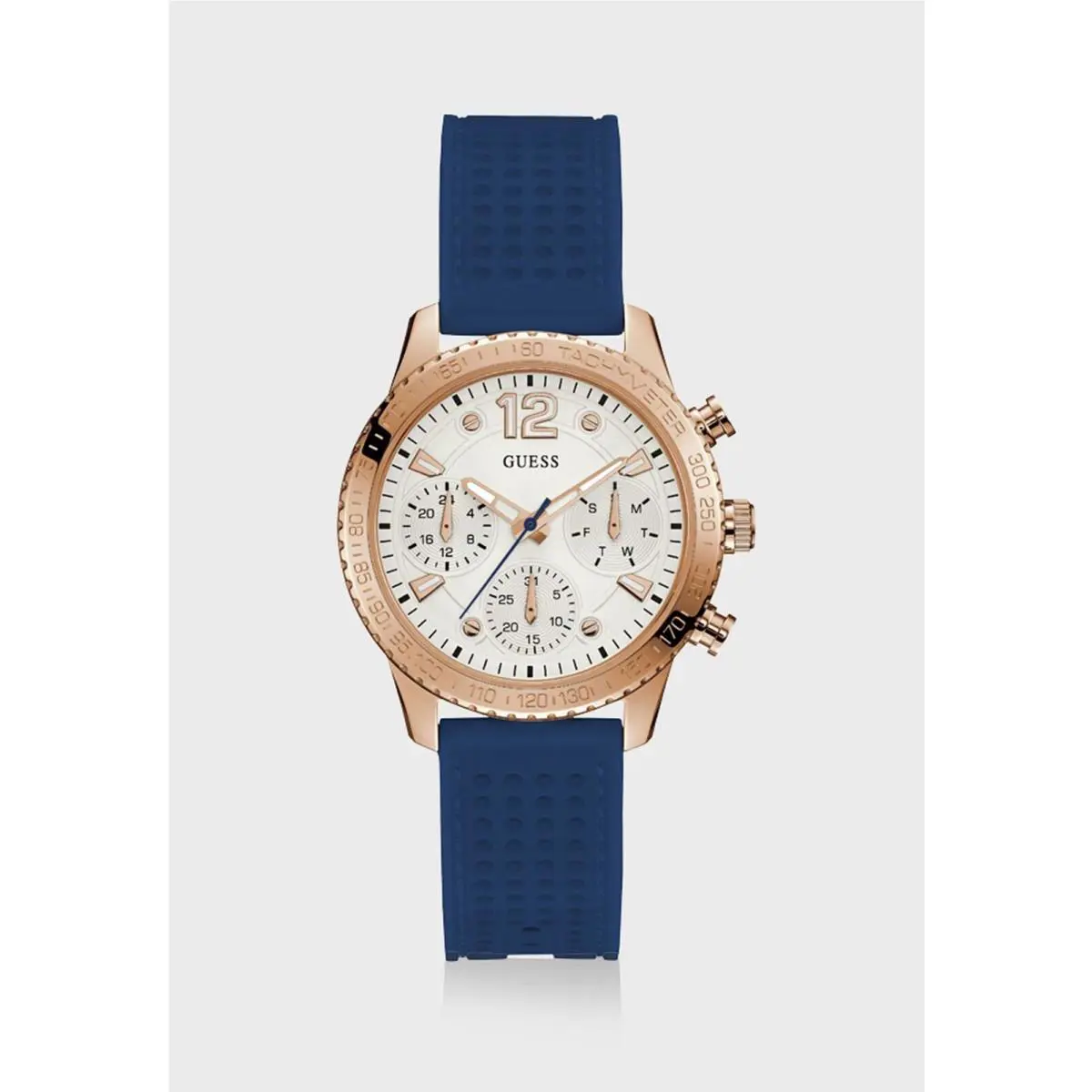 Guess Marina W1025L4 Round White Dial Blue Silicone Strap Analog Watch