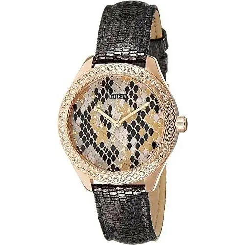 Leather Reptile Print Women`s Watch Crystals Gemmed Rose Gold Grey W0626L2 by Guess