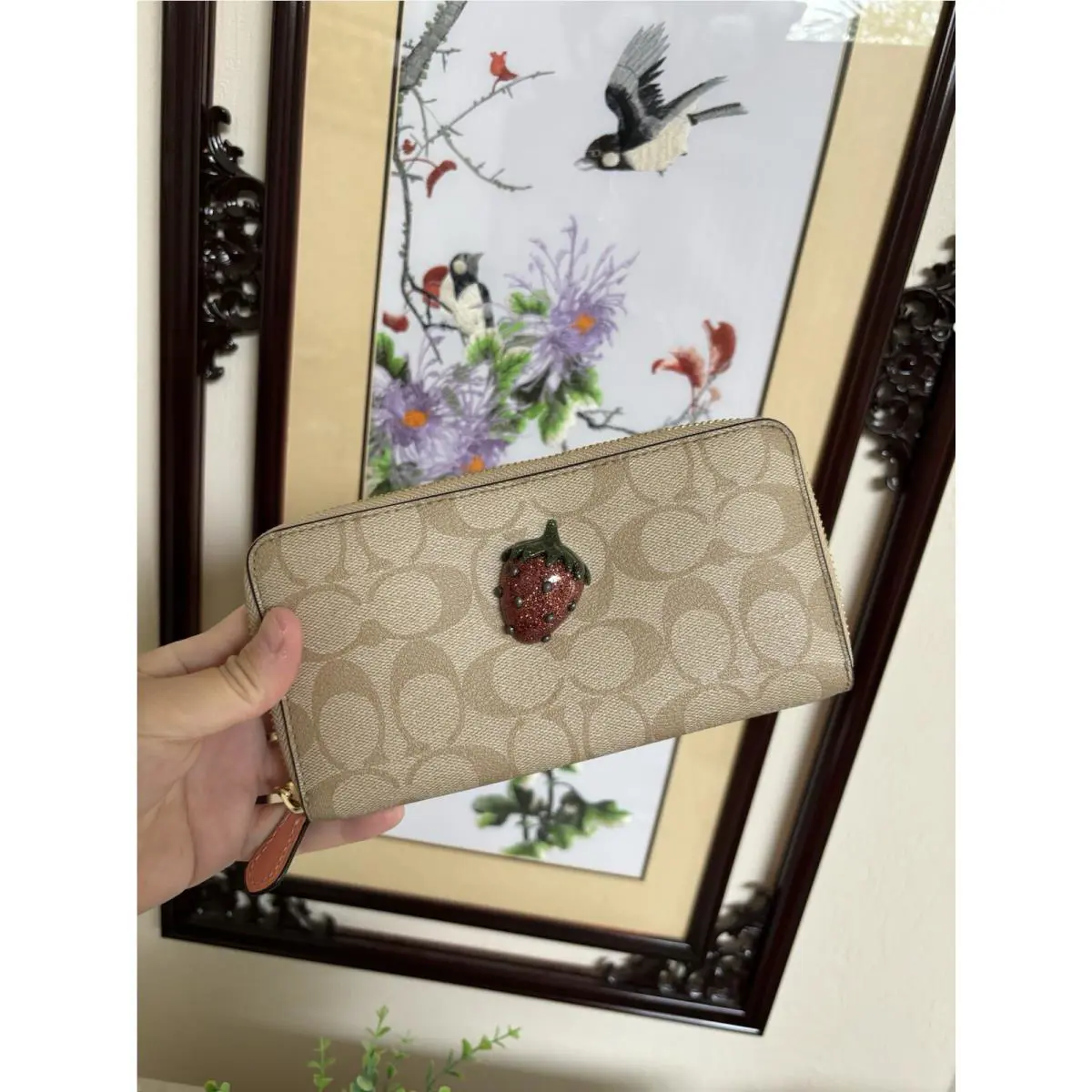 Coach Accordion Zip Wallet In Signature Canvas with Strawberry Fruit