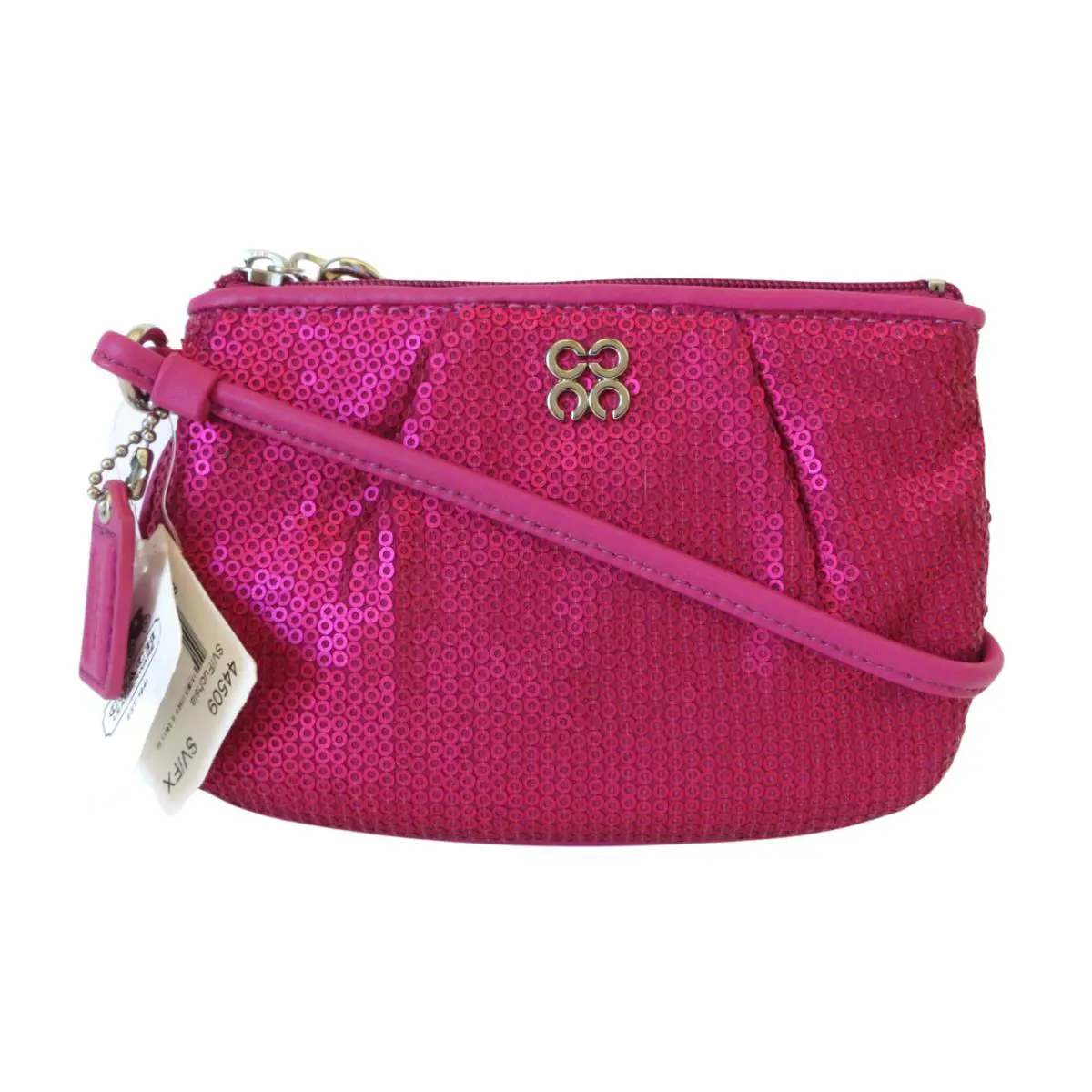 44509 Coach Special Occasion Fuchsia Pink Sequined Wristlet Wallet Rare