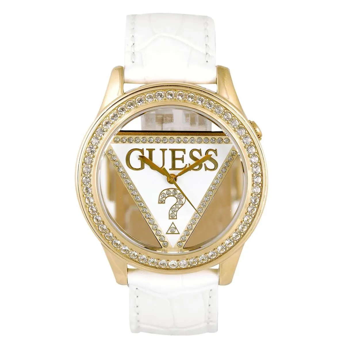 Guess White Leather Strap with Gold Tone Studs+dial WATCH-W85090L1
