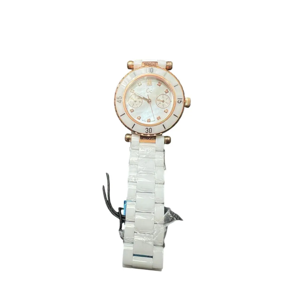 Guess Collection Women`s Swiss Made White Ceramic Watch Diamond RosegoX46104l1S