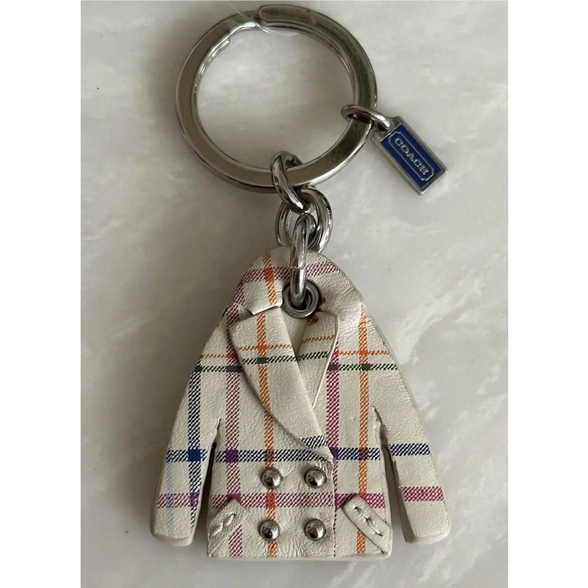 Coach Tattersall Plaid Peacoat Bag Charm Key Ring Fob 66326