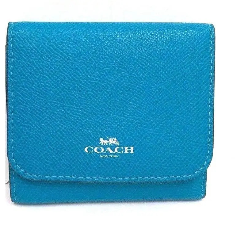 Coach Crossgrain Leather Small Wallet Turquoise