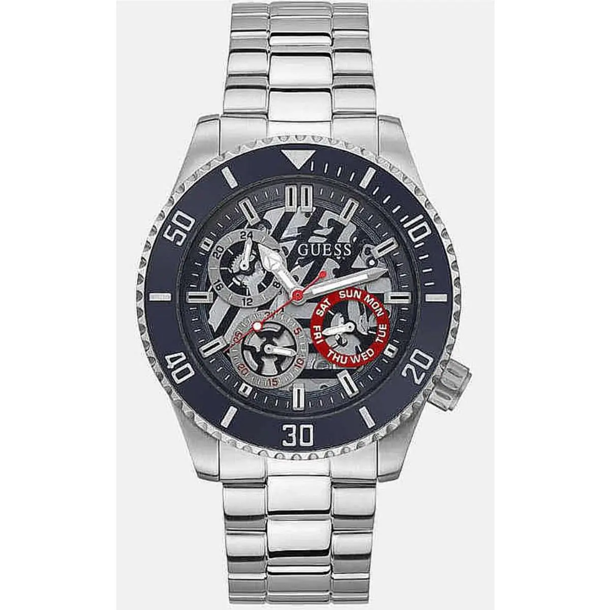 Guess GW0488G1 Men`s Sporty Stainless Steel Multifunction Skeleton Dial Watch