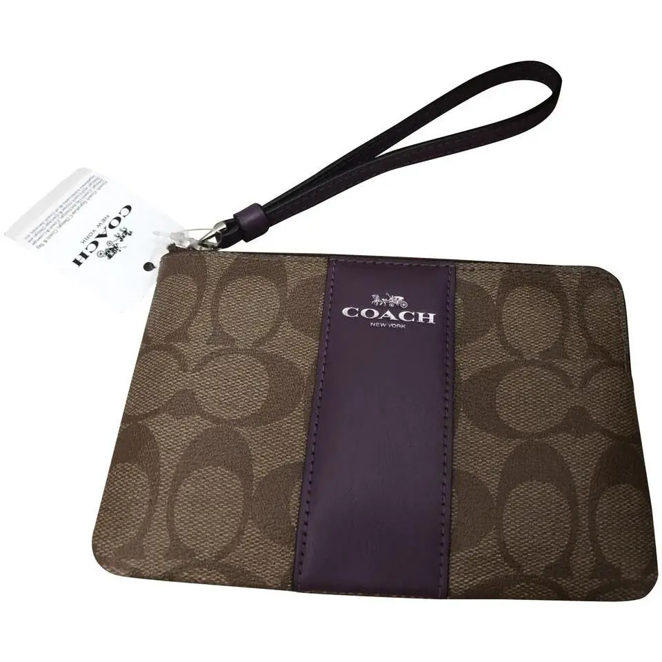 Coach Corner Zip In Signature with Leather Stripe Wristlet