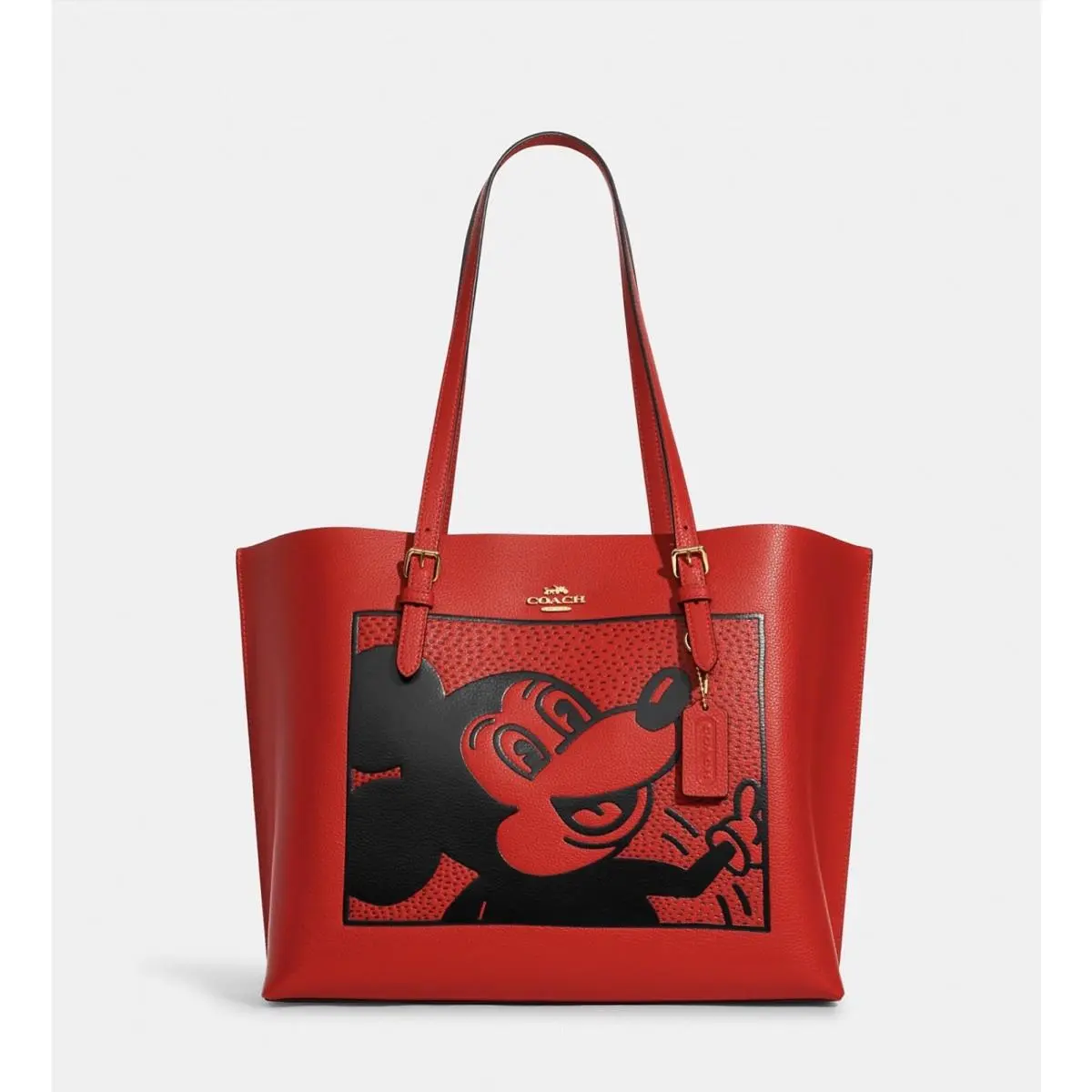 Coach Disney Mickey Mouse X Keith Haring Mollie Tote Gold/electric Red Multi