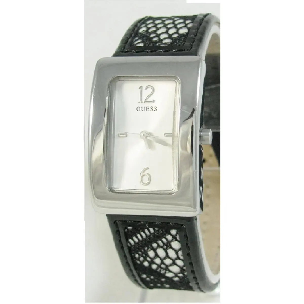Silver Tone+black Lace Band w. Rectangle White Dial Watch -W65018L1 by Guess
