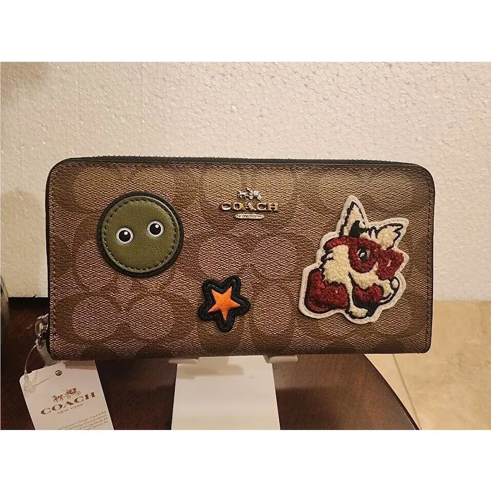 Coach Varsity Large Patches Accordian Zip Wallet Coated Canvas F20967