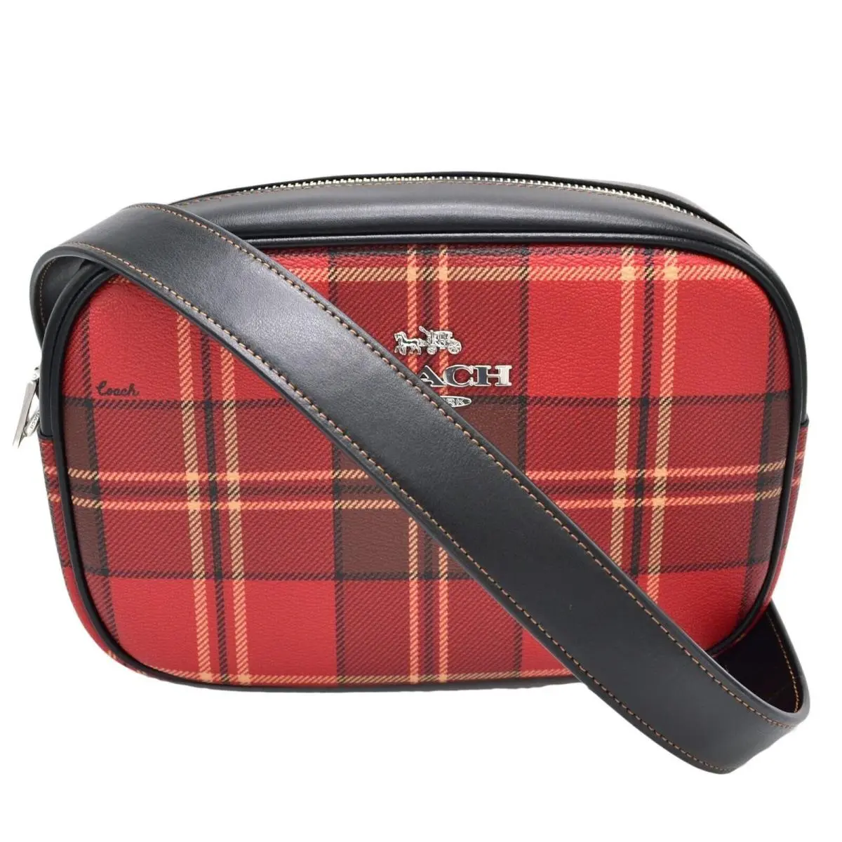 Jamie Tartan Plaid Camera Crossbody Bag Red Canvas Leather Purse Handbag by Coach