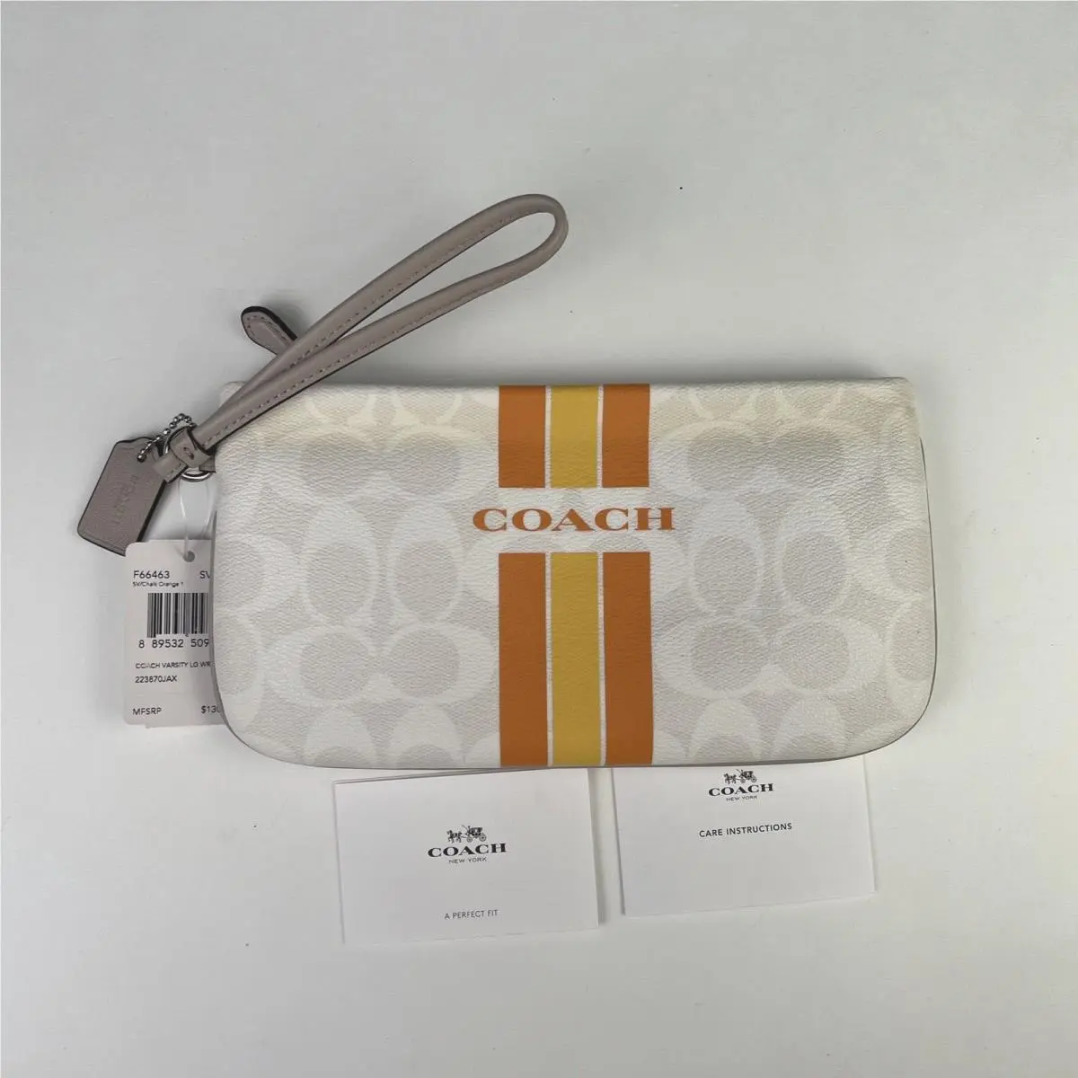 Varsity Large Wristlet Chalk Orange 1 by Coach