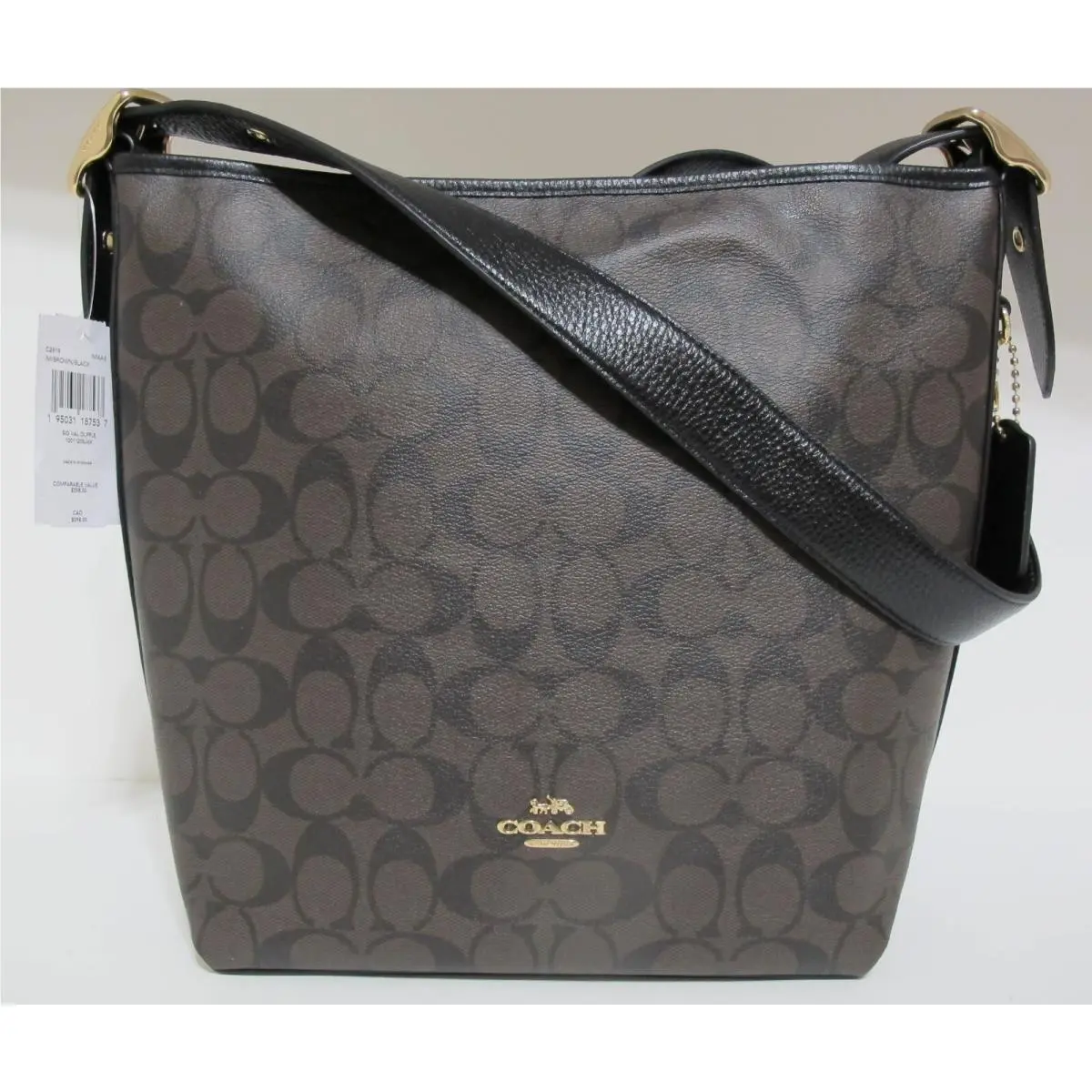 Coach Signature Val Duffle Pvc Leather Shoulder Crossbody Brown Black C2819