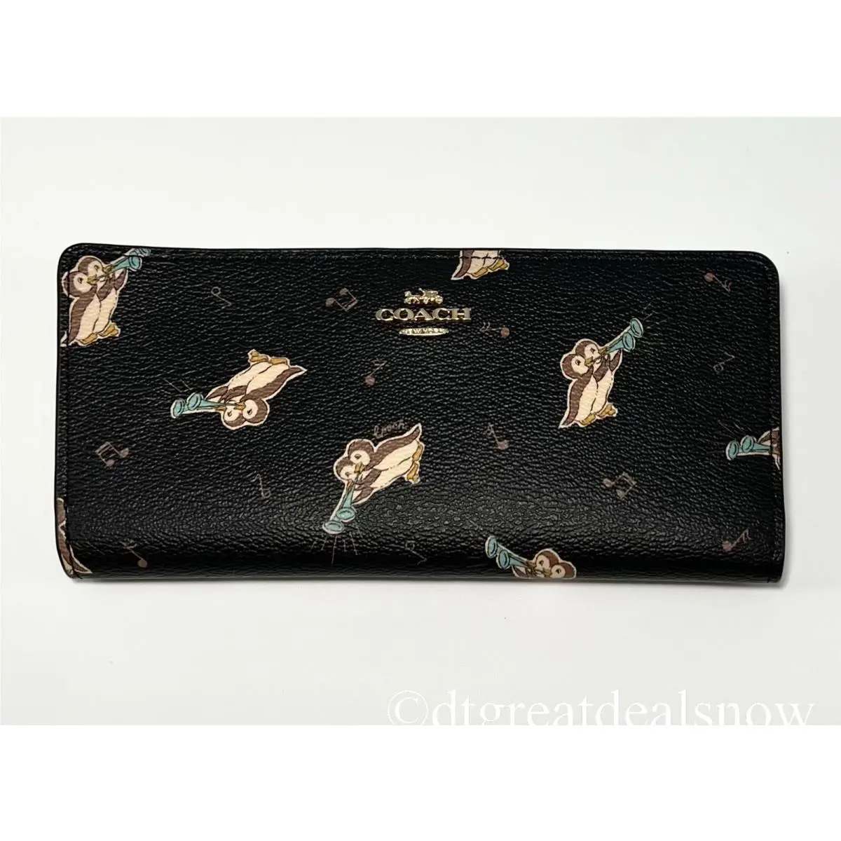 Coach Slim Zip Wallet with Penguin Print Gold Black Multi CF540 P1 Bifold Bird