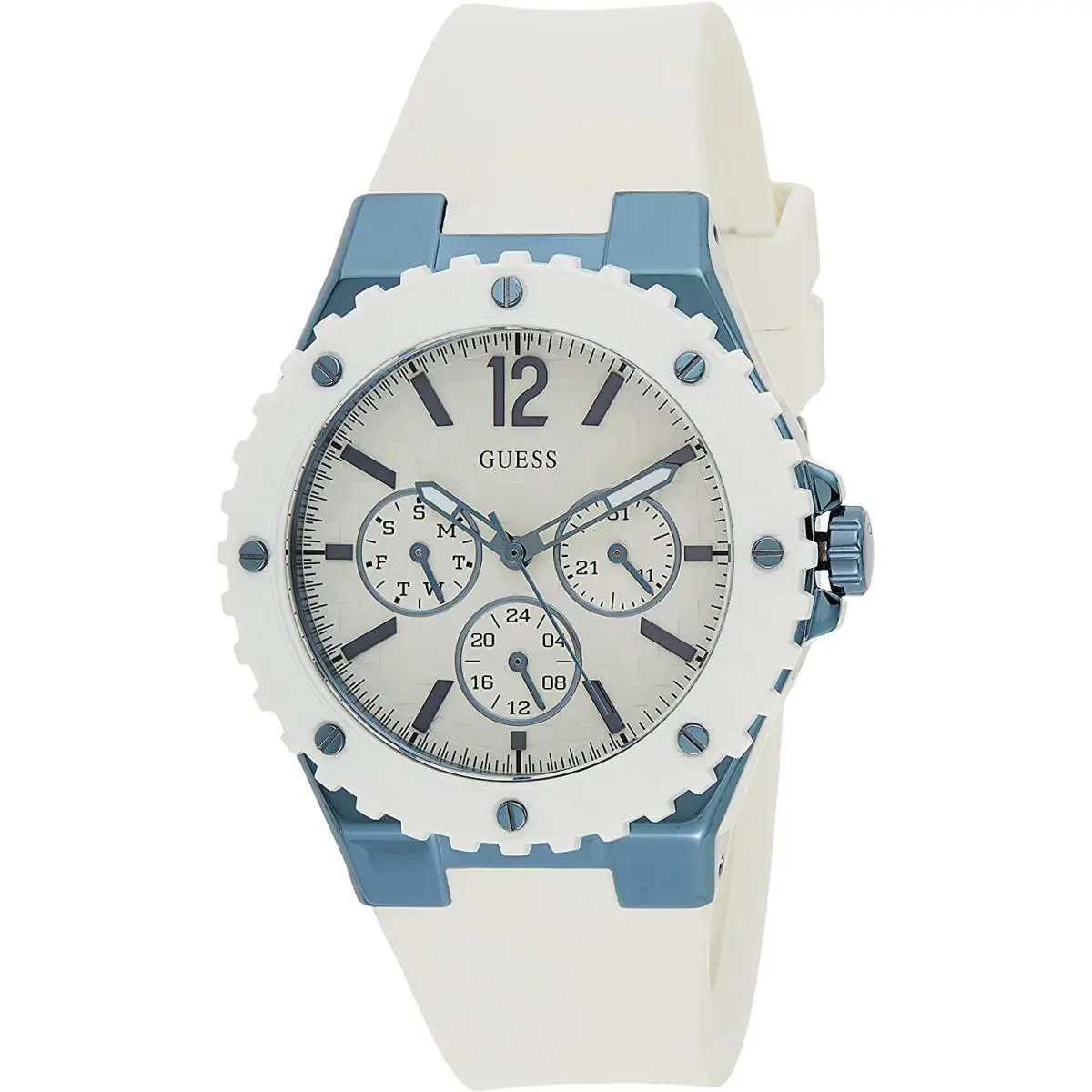 Guess W0149L6 Women`s Overdrive Analog Quartz Silicone Strap Blue Ribbon Watch
