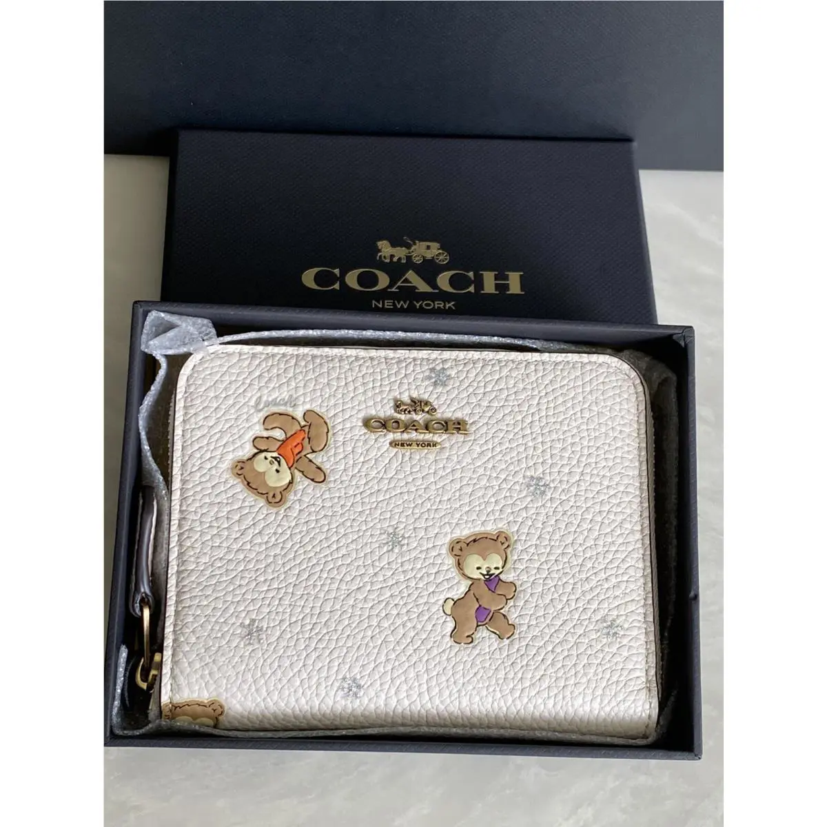 Coach Snowy Bears Chalk/multi Small Zip Around Wallet C6603