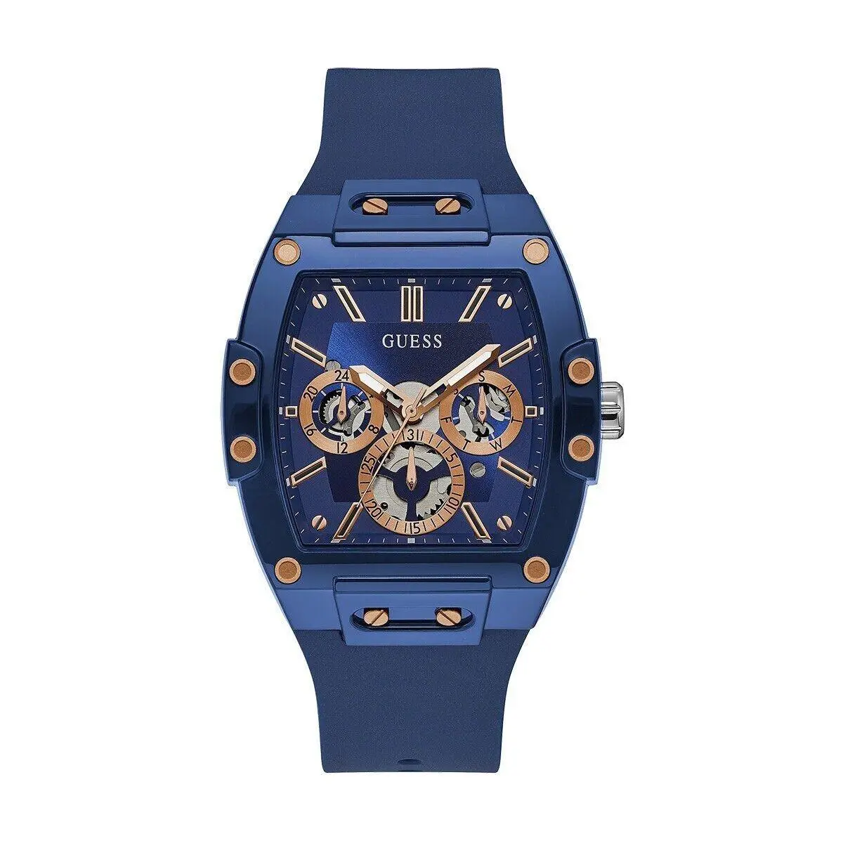 Guess Men`s Phoenix 43mm Blue Dial Silicone Quartz Watch - GW0203G7