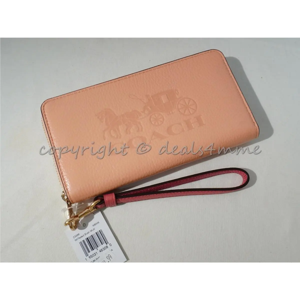 Coach C5889 Long Zip Around Wallet In Colorblock with Horse and Carriage Fdblush