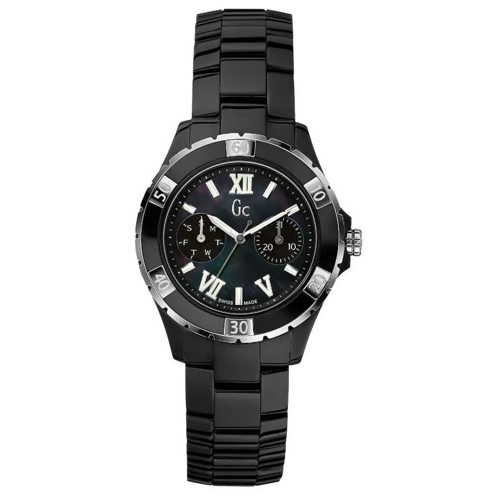 Guess Collection GC X69002L2S Black Ceramic Silver Steel Women`s Watch - Dial: Mother of Pearl, Band: Black