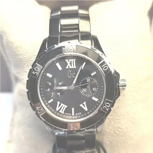 Guess Collection GC X69002L2S Black Ceramic Silver Steel Women`s Watch.new In Bx - Dial: Mother of Pearl, Band: Black, Bezel: Black