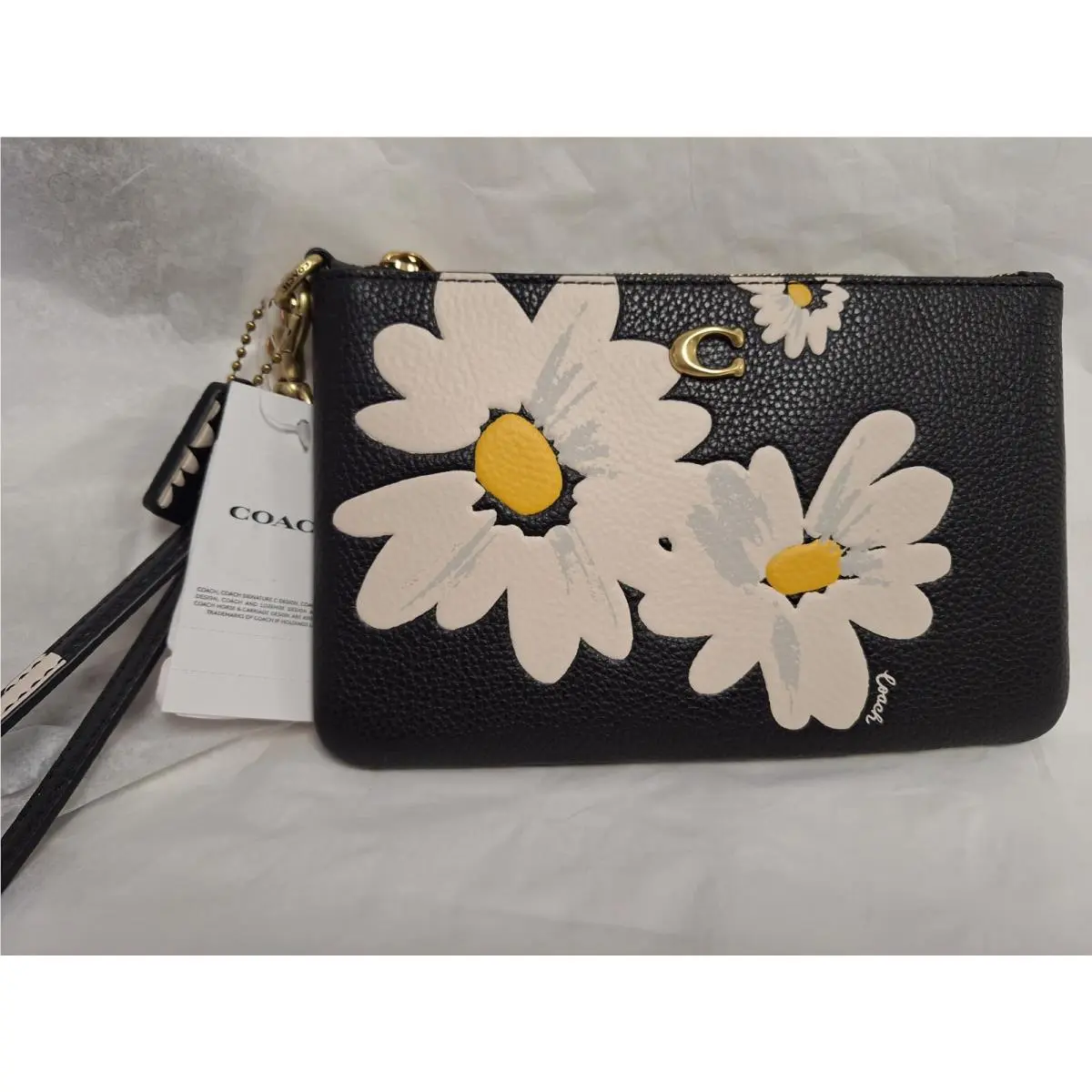 Coach Floral Small Wristlet Black Leather