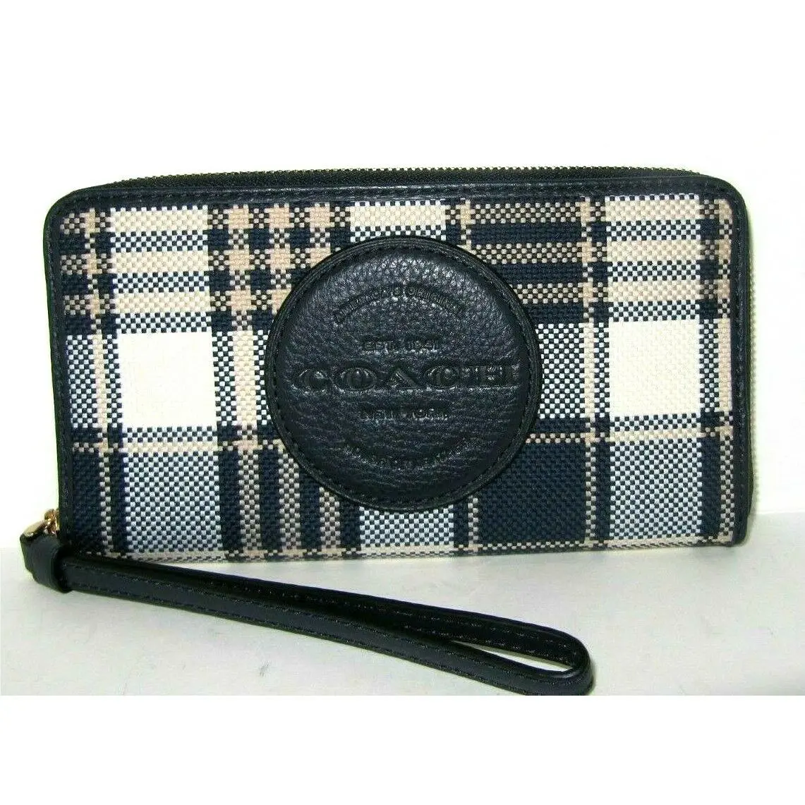 Coach C8680 Dempsey Patch Large Phone Wallet Garden Plaid Midnight Blue