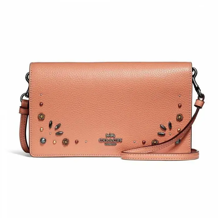 Coach Dark Blush Prie W/rivets Foldover Clutch Crossbody 30428