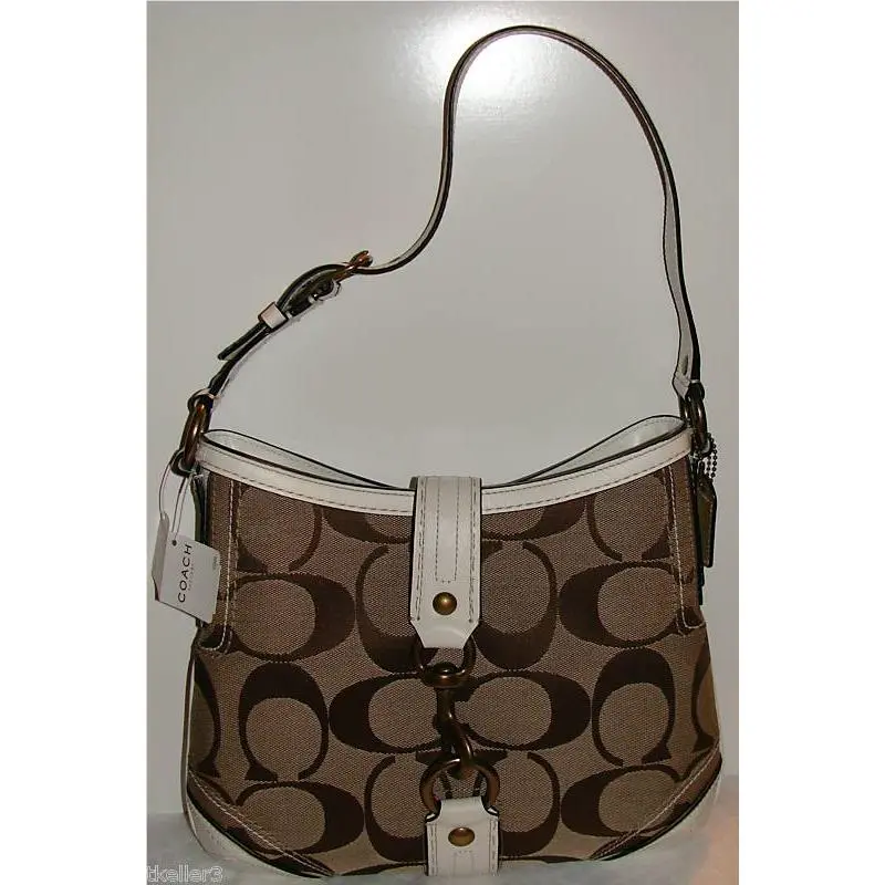 Coach Signature White Leather Clip Perf Hobo 11368