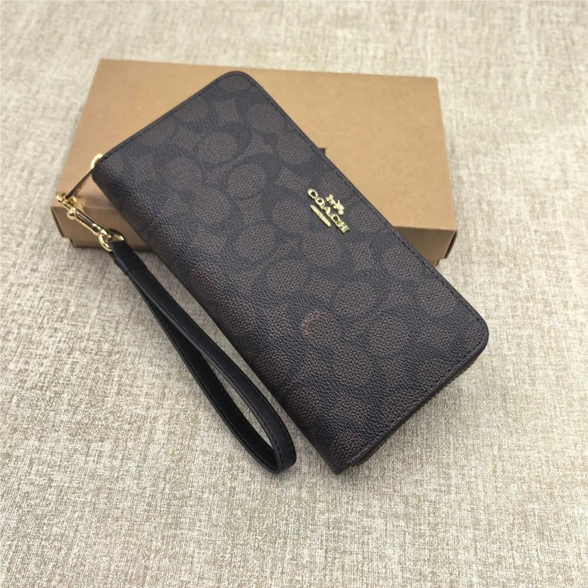 Coach CW778 Long Zip Around Wallet in Signature Canvas Brown