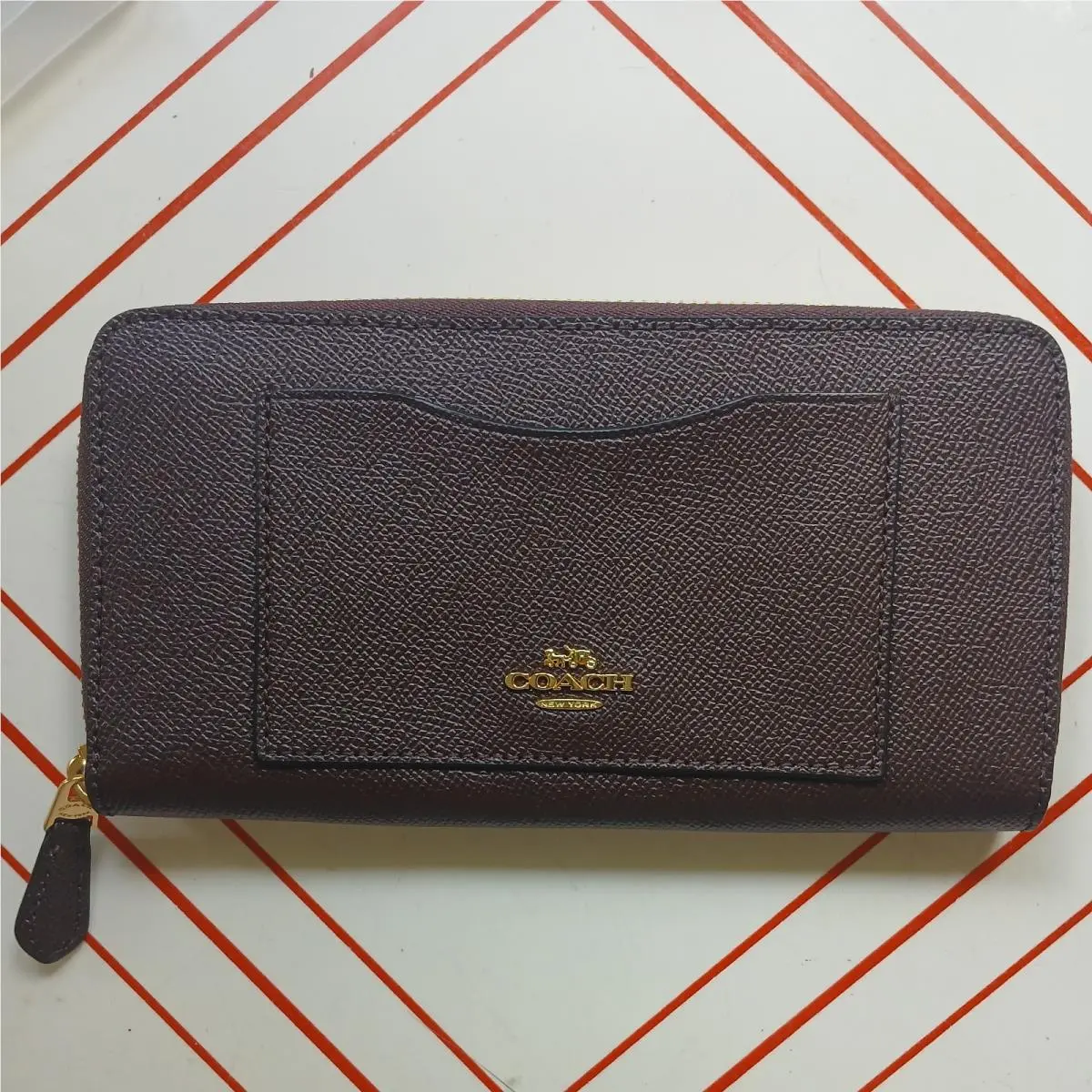 Coach Ladies Accordion Zip Wallet Purse Brown Oxblood Pebble Leather F54007