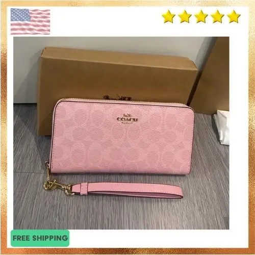 Coach Long Zip Around Wallet In Signature Canvas CW778 Powder Pink