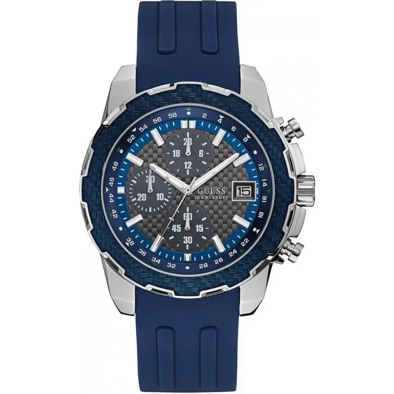 Guess Men`s Chronograph Quartz Blue Silicone Strap Analog W1047G2 Watch - Blue, Dial: Blue, Band: Blue