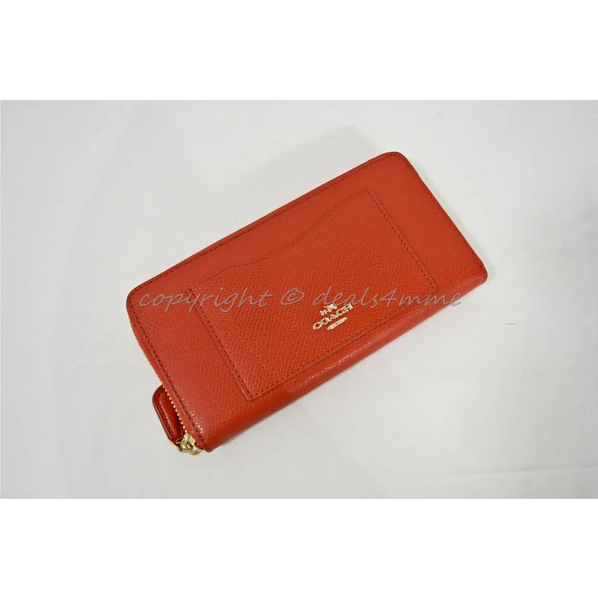 Coach Accordion Crossgrain Leather Zip Around Wallet F58411E Cardinal Orange Red