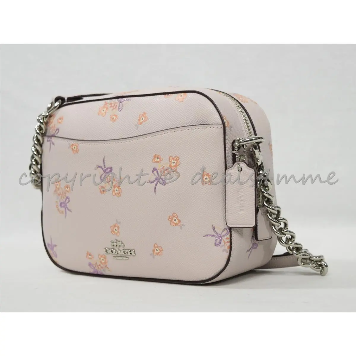 Coach 29347 Floral Bow Print Camera Bag. Shoulder / Crossbody Bag in Ice Pink