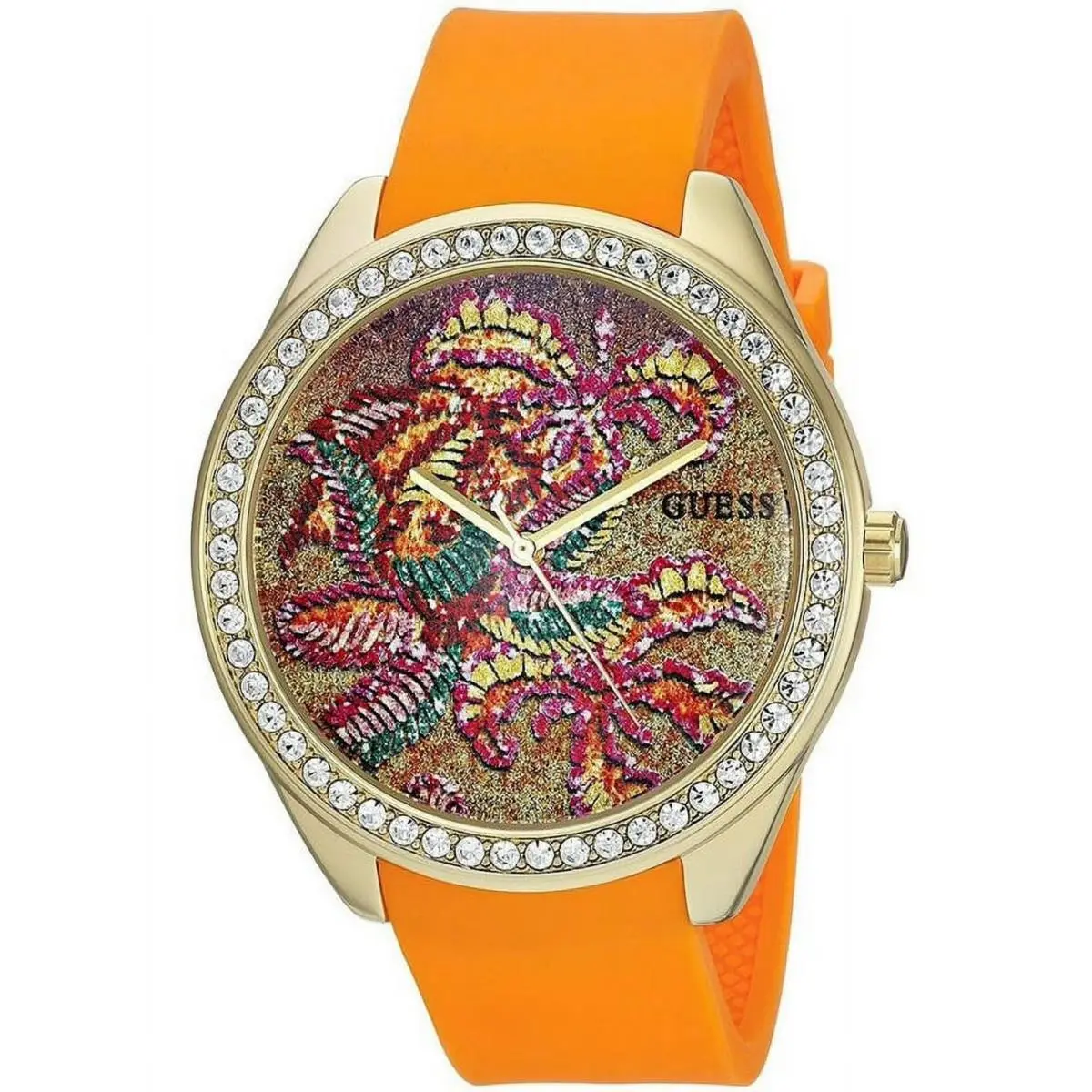 Women`s Orange Silicone Band with Pink Analog Dial Watch U0960L2 by Guess