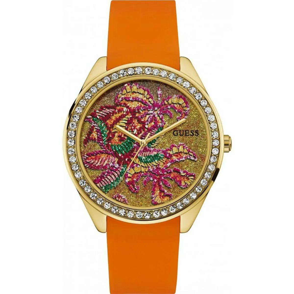 Guess Women`s Orange Silicone Band with Pink Analog Dial Watch U0960L2